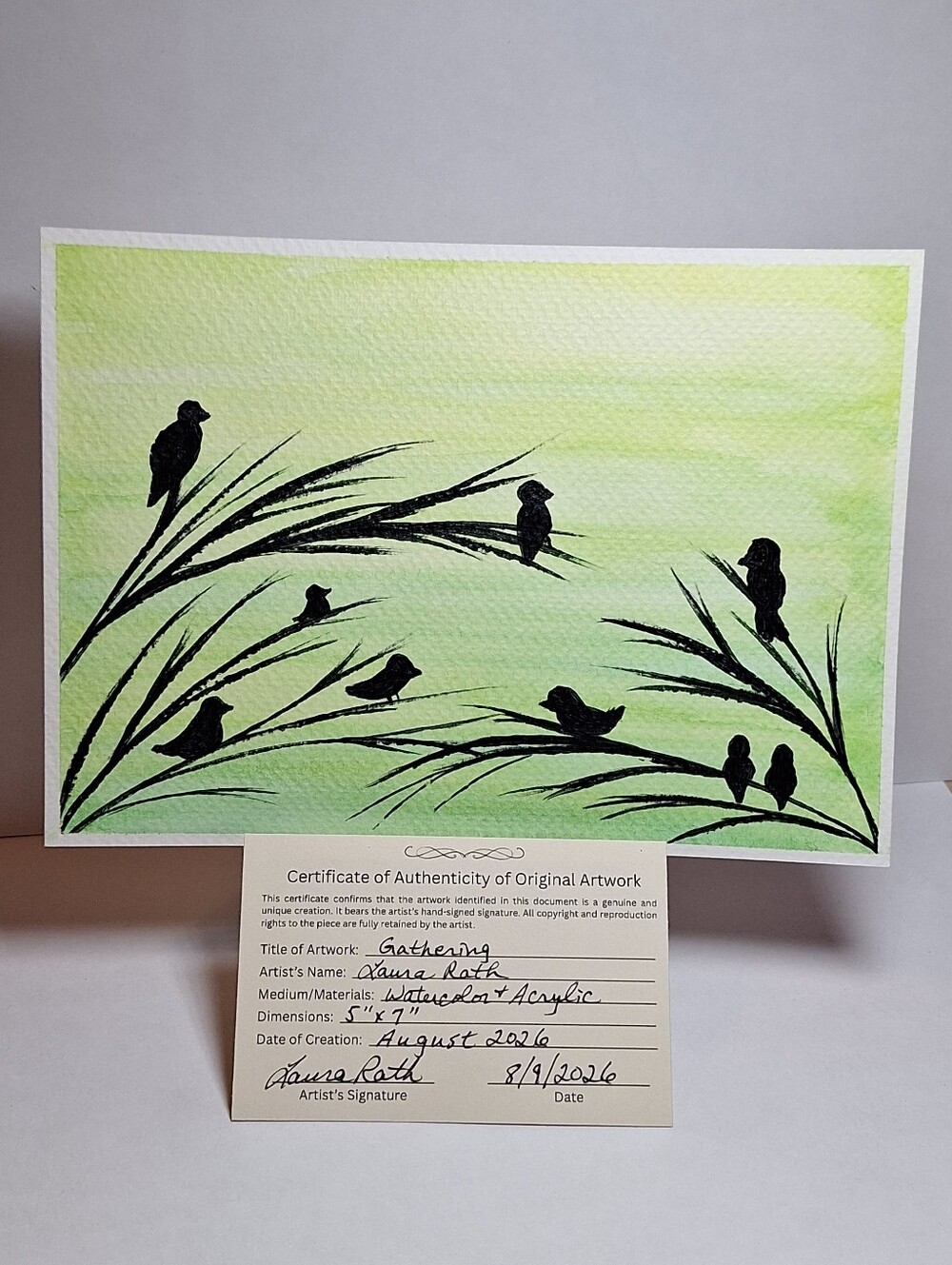 "Gathering" Hand-painted watercolor & acrylic painting - Picture 5 of 12